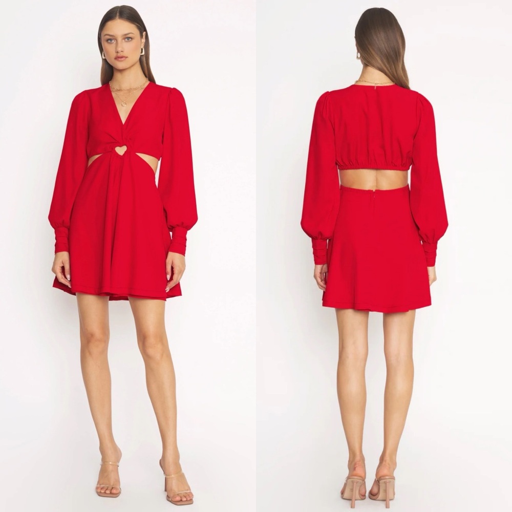New Dee Elly Red Long-Sleeve Cutout Mini Dress with Heart Accent